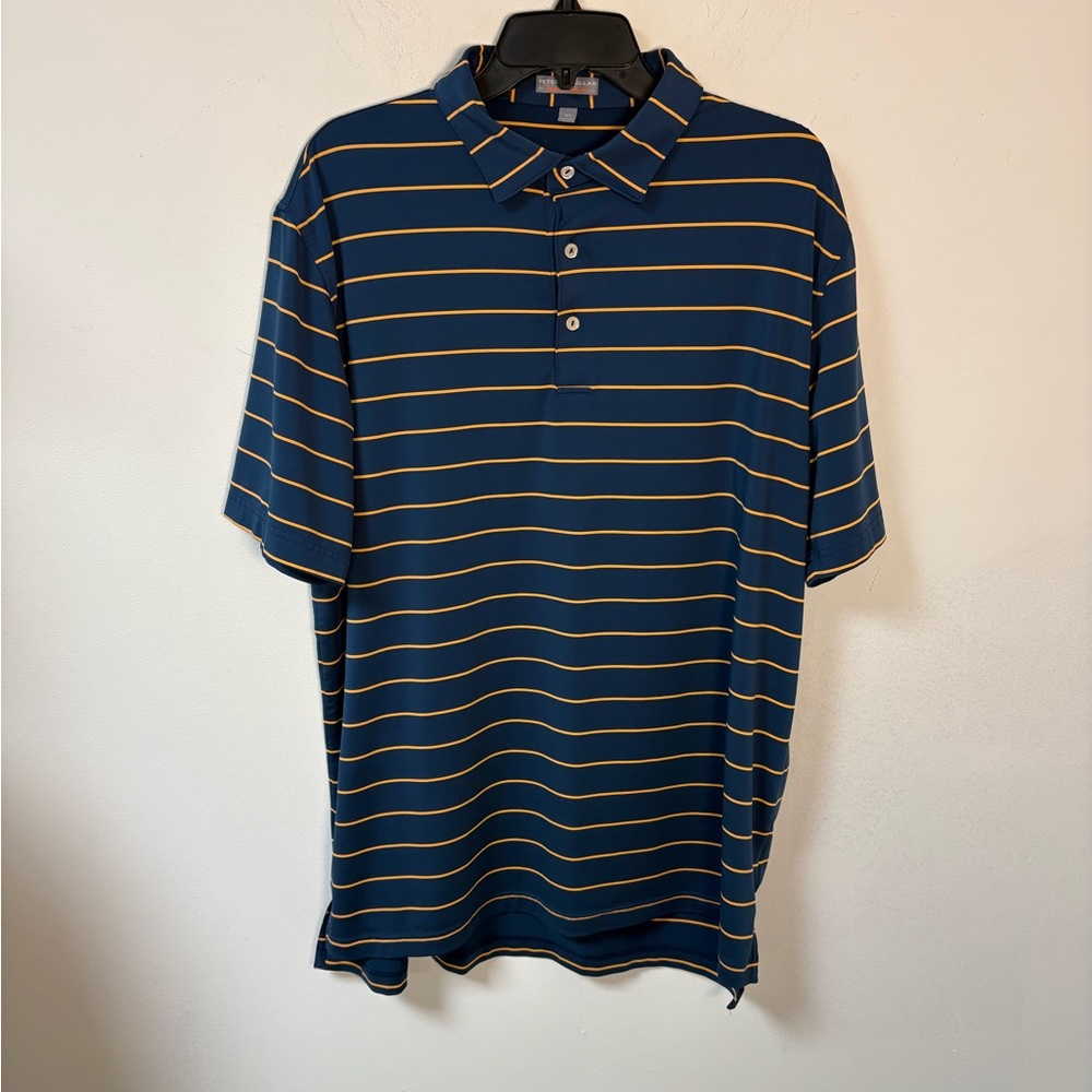 Peter Millar Men's Navy Striped Summer Comfort Golf Polo Shirt XL